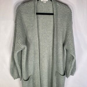 American Eagle Light Gray Waffle Knit Open Front Cardigan with Pockets-Small